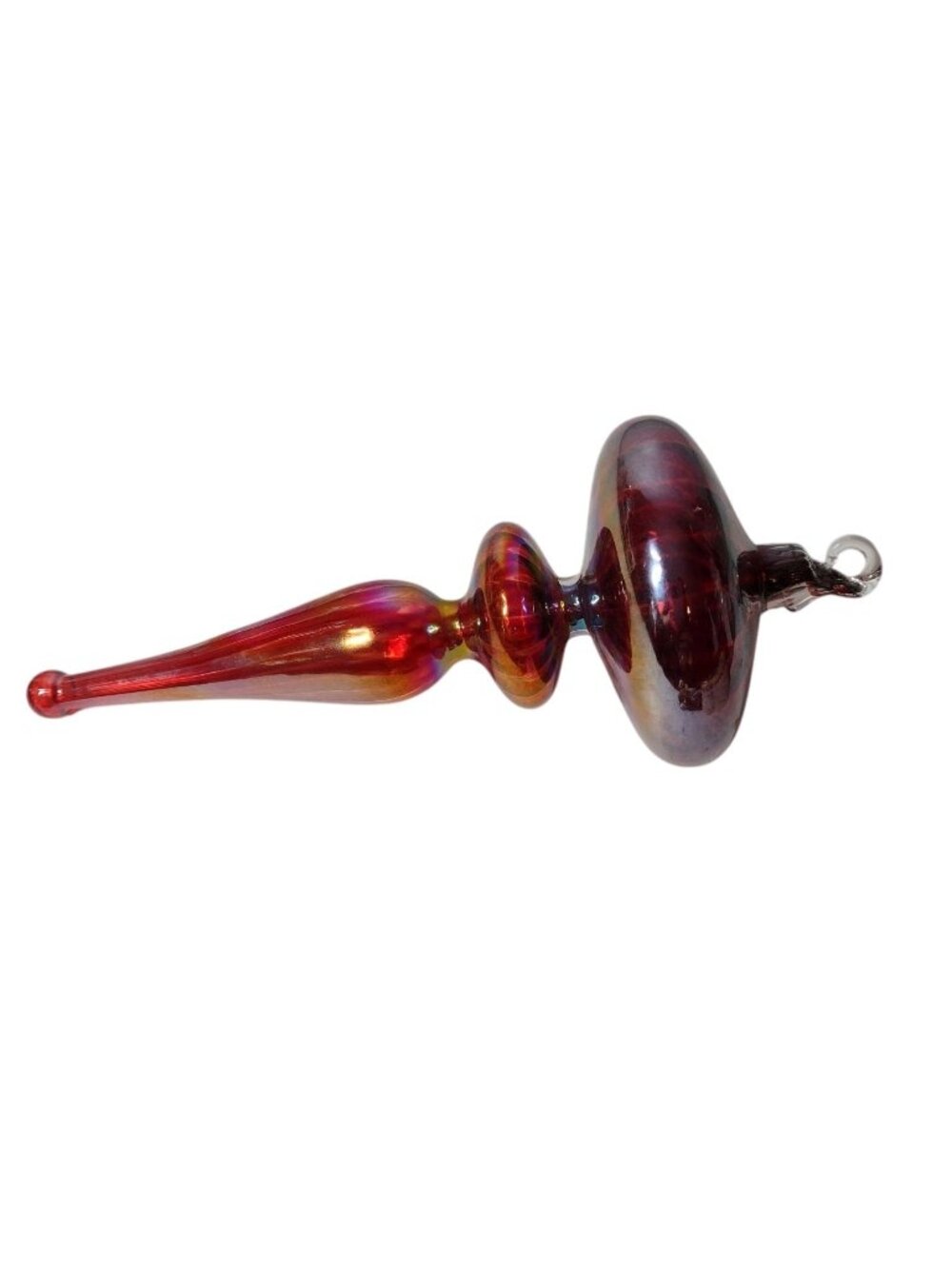 Vintage Hand Blown Glass Finial Swirl 7” Christmas Ornament Iridescent Red